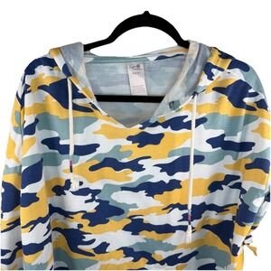 SECRET TREASURES Women's Size Med (8-10) Blue Yel Camo Print Long Sleeve Hoodie